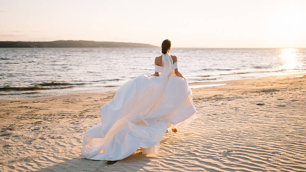 Happy,Young,Bride,Woman,In,White,Dress,Running,,Have,Fun